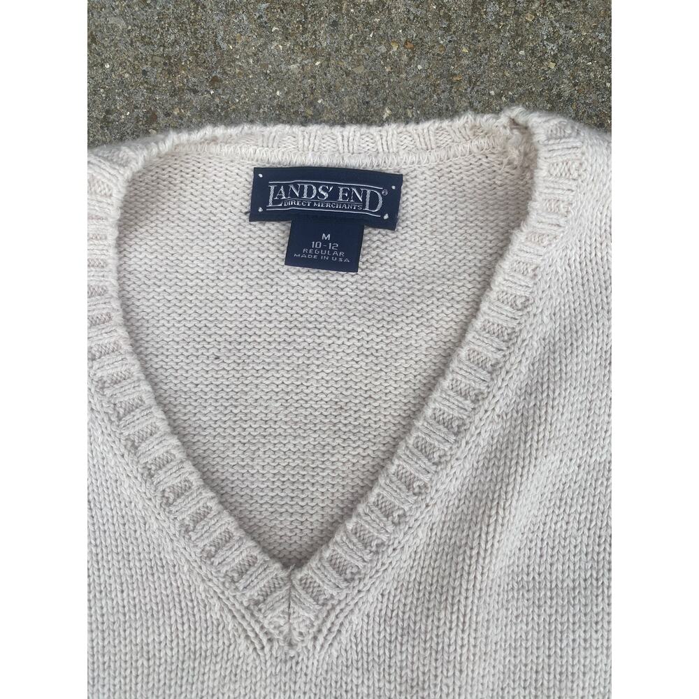Vintage Lands End white Sweater Vest Womens M 10-12 Cotton V Neck Pullover - Picture 2 of 4